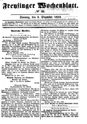 Freisinger Wochenblatt Sonntag 3. Dezember 1854