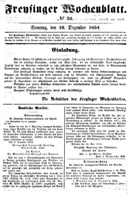 Freisinger Wochenblatt Sonntag 10. Dezember 1854