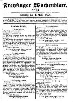 Freisinger Wochenblatt Sonntag 1. April 1855