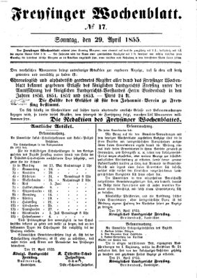 Freisinger Wochenblatt Sonntag 29. April 1855