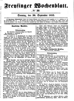 Freisinger Wochenblatt Sonntag 30. September 1855