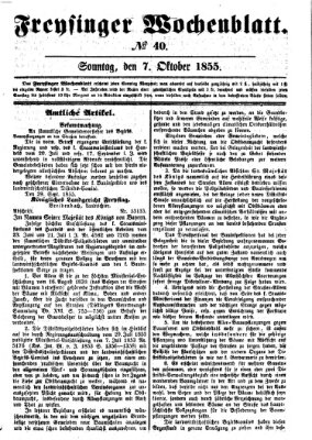 Freisinger Wochenblatt Sonntag 7. Oktober 1855