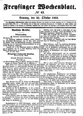 Freisinger Wochenblatt Sonntag 21. Oktober 1855