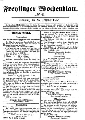 Freisinger Wochenblatt Sonntag 28. Oktober 1855