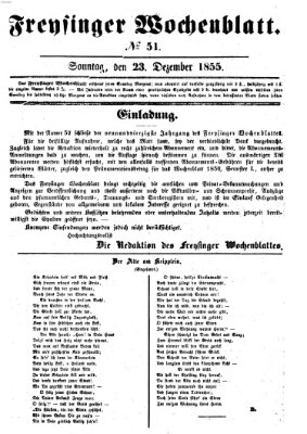 Freisinger Wochenblatt Sonntag 23. Dezember 1855