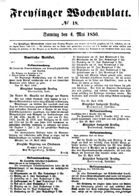 Freisinger Wochenblatt Sonntag 4. Mai 1856