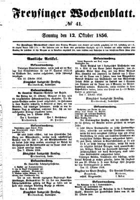 Freisinger Wochenblatt Sonntag 12. Oktober 1856