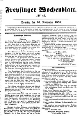 Freisinger Wochenblatt Sonntag 16. November 1856