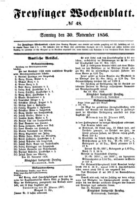 Freisinger Wochenblatt Sonntag 30. November 1856