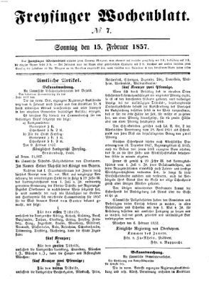 Freisinger Wochenblatt Sonntag 15. Februar 1857