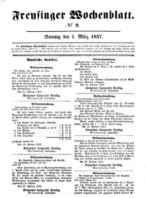 Freisinger Wochenblatt Sonntag 1. März 1857