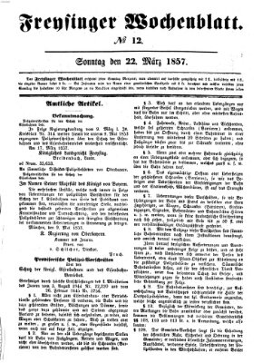 Freisinger Wochenblatt Sonntag 22. März 1857