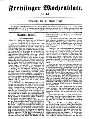 Freisinger Wochenblatt Donnerstag 2. April 1857