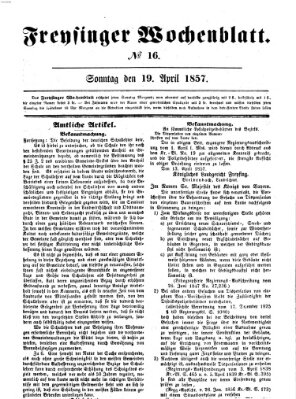 Freisinger Wochenblatt Sonntag 19. April 1857