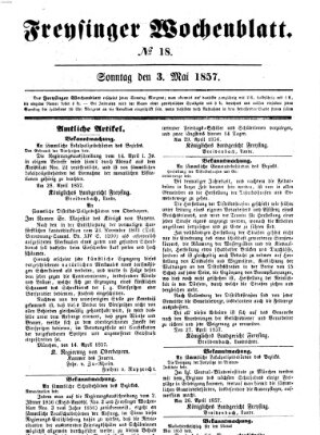 Freisinger Wochenblatt Sonntag 3. Mai 1857