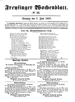 Freisinger Wochenblatt Sonntag 7. Juni 1857