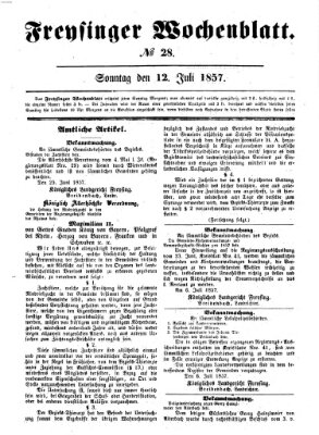 Freisinger Wochenblatt Sonntag 12. Juli 1857