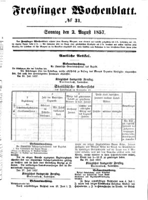 Freisinger Wochenblatt Sonntag 2. August 1857