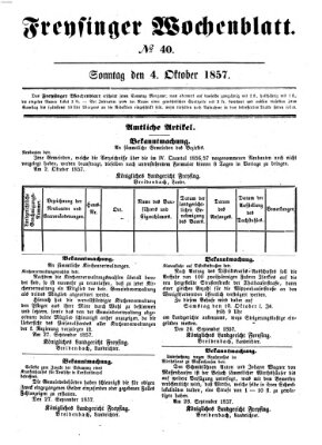 Freisinger Wochenblatt Sonntag 4. Oktober 1857