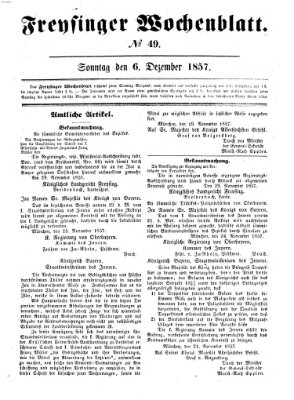 Freisinger Wochenblatt Sonntag 6. Dezember 1857