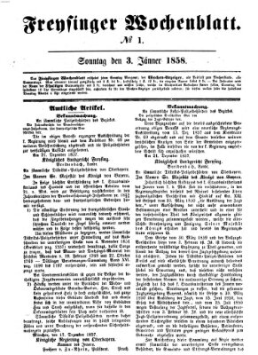 Freisinger Wochenblatt Sonntag 3. Januar 1858