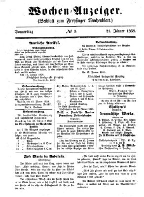 Freisinger Wochenblatt Donnerstag 21. Januar 1858