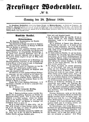 Freisinger Wochenblatt Sonntag 28. Februar 1858