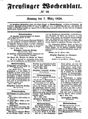 Freisinger Wochenblatt Sonntag 7. März 1858