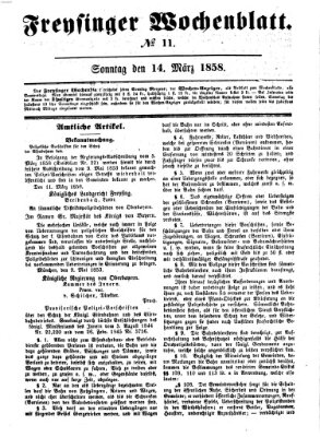 Freisinger Wochenblatt Sonntag 14. März 1858