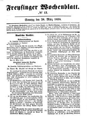 Freisinger Wochenblatt Sonntag 28. März 1858