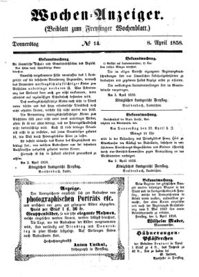 Freisinger Wochenblatt Donnerstag 8. April 1858