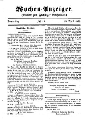 Freisinger Wochenblatt Donnerstag 15. April 1858