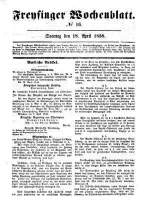 Freisinger Wochenblatt Sonntag 18. April 1858