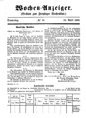 Freisinger Wochenblatt Donnerstag 22. April 1858