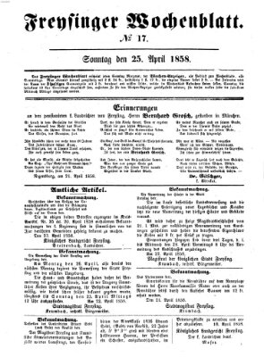 Freisinger Wochenblatt Sonntag 25. April 1858