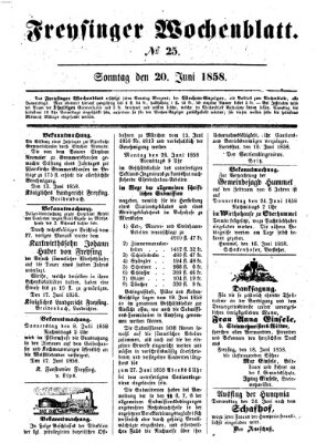 Freisinger Wochenblatt Sonntag 20. Juni 1858