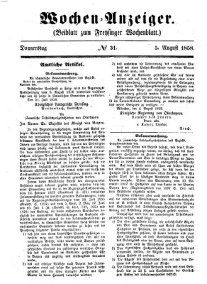 Freisinger Wochenblatt Donnerstag 5. August 1858