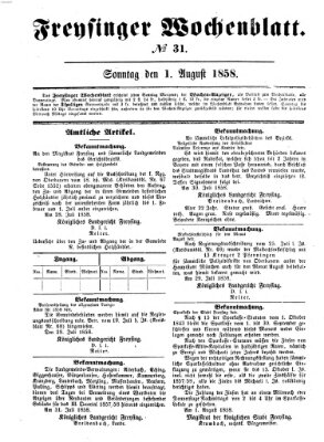 Freisinger Wochenblatt Sonntag 1. August 1858