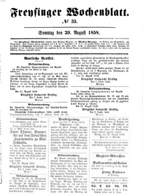 Freisinger Wochenblatt Sonntag 29. August 1858