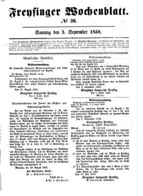 Freisinger Wochenblatt Sonntag 5. September 1858