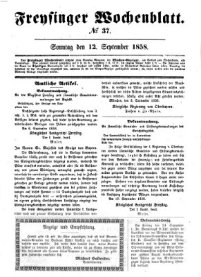 Freisinger Wochenblatt Sonntag 12. September 1858