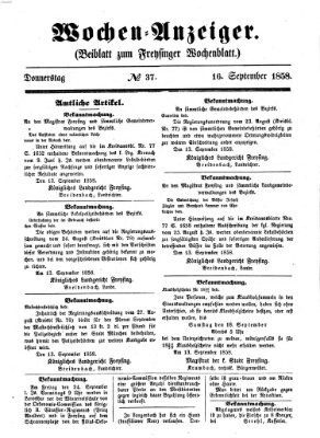 Freisinger Wochenblatt Donnerstag 16. September 1858