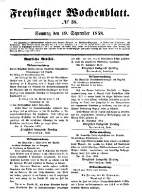 Freisinger Wochenblatt Sonntag 19. September 1858