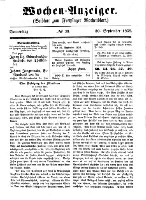 Freisinger Wochenblatt Donnerstag 30. September 1858