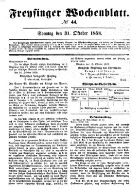 Freisinger Wochenblatt Sonntag 31. Oktober 1858