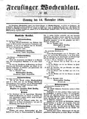 Freisinger Wochenblatt Sonntag 14. November 1858