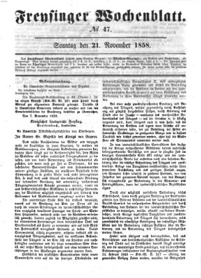 Freisinger Wochenblatt Sonntag 21. November 1858