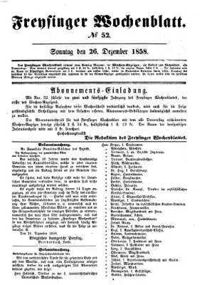 Freisinger Wochenblatt Sonntag 26. Dezember 1858