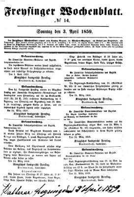 Freisinger Wochenblatt Sonntag 3. April 1859