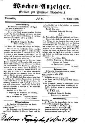 Freisinger Wochenblatt Donnerstag 7. April 1859